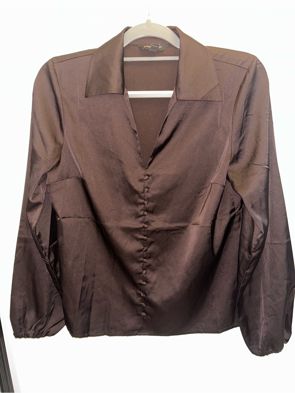 Banana Republic Factory Brown Satin Button-Front Blouse